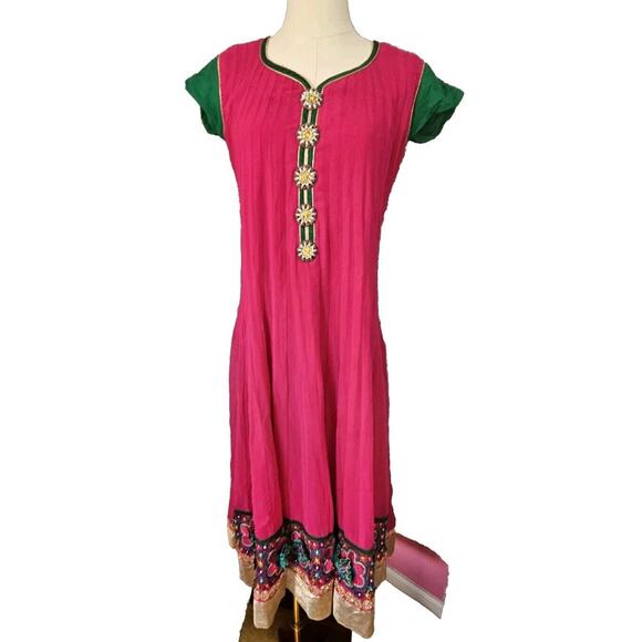VTG Indian Bollywood Kameez Dress Hippie Boho Festival Beaded WOW Twirly! 36 M - Picture 2 of 8